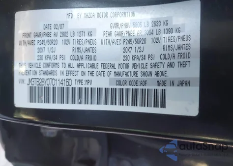 2007 Mazda Cx-9 Grand Touring from USA, damaged, VIN JM3TB28Y070114160